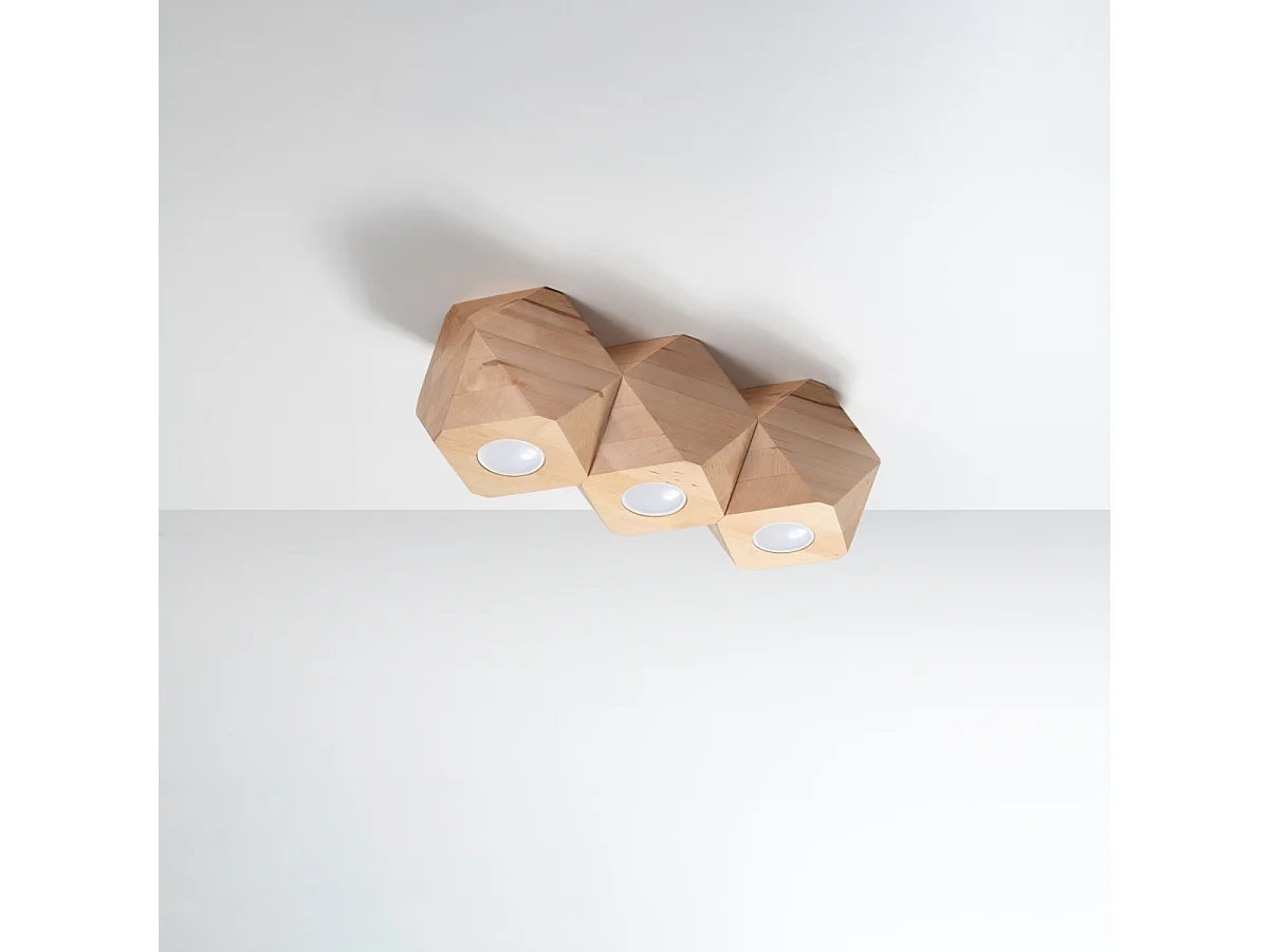 Lampade da soffitto Timberix scandinavo di legna - 3 sorgenti luminose 3000K - L.36 x A.12 cm - legno naturale