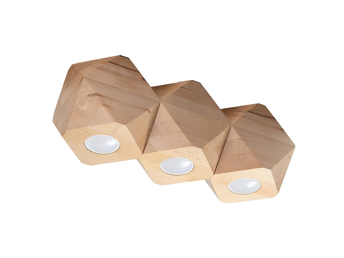 Lampade da soffitto Timberix scandinavo di legna - 3 sorgenti luminose 3000K - L.36 x A.12 cm - legno naturale