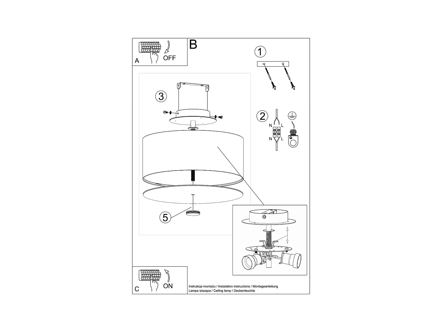 Plafony minimalistyczny Kalmaris, tkanina/szkło/stal - 3 źródło światła 4000K - L.30 x H.22 cm - biały