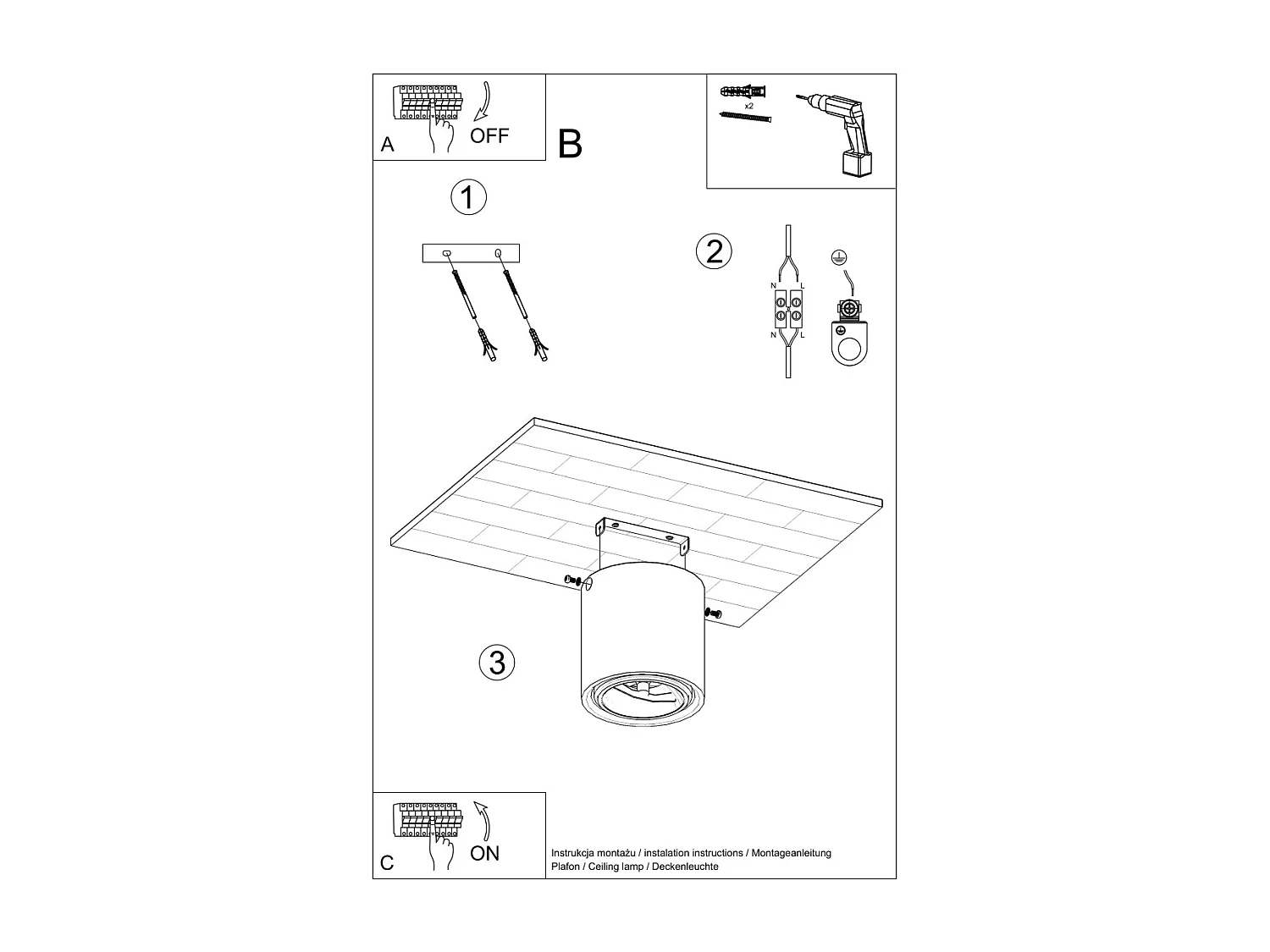 Plafonniers Zynko industriel en béton - 1 sources lumineuses 3000K - L.14 x H.14 cm - gris