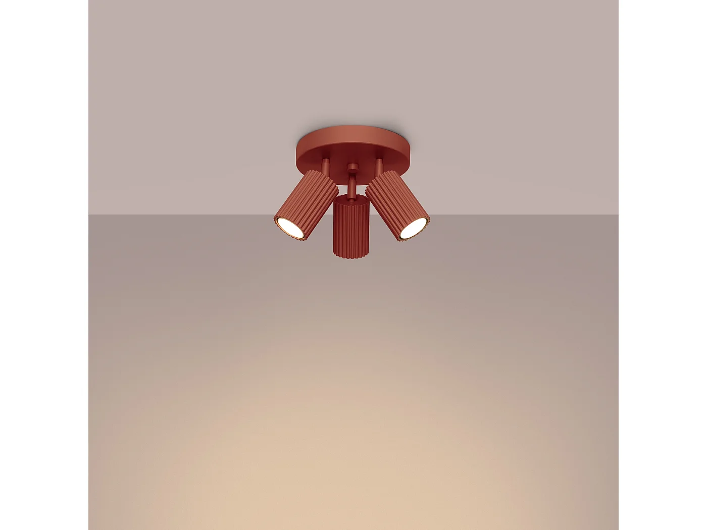 Plafonnier Gloow minimaliste en aluminium - 3 sources lumineuses 4000K - L.19,5 x H.18 cm - ocre rouge