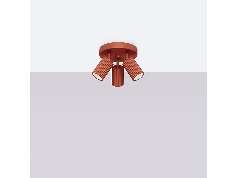 Plafonnier Gloow minimaliste en aluminium - 3 sources lumineuses 4000K - L.19,5 x H.18 cm - ocre rouge