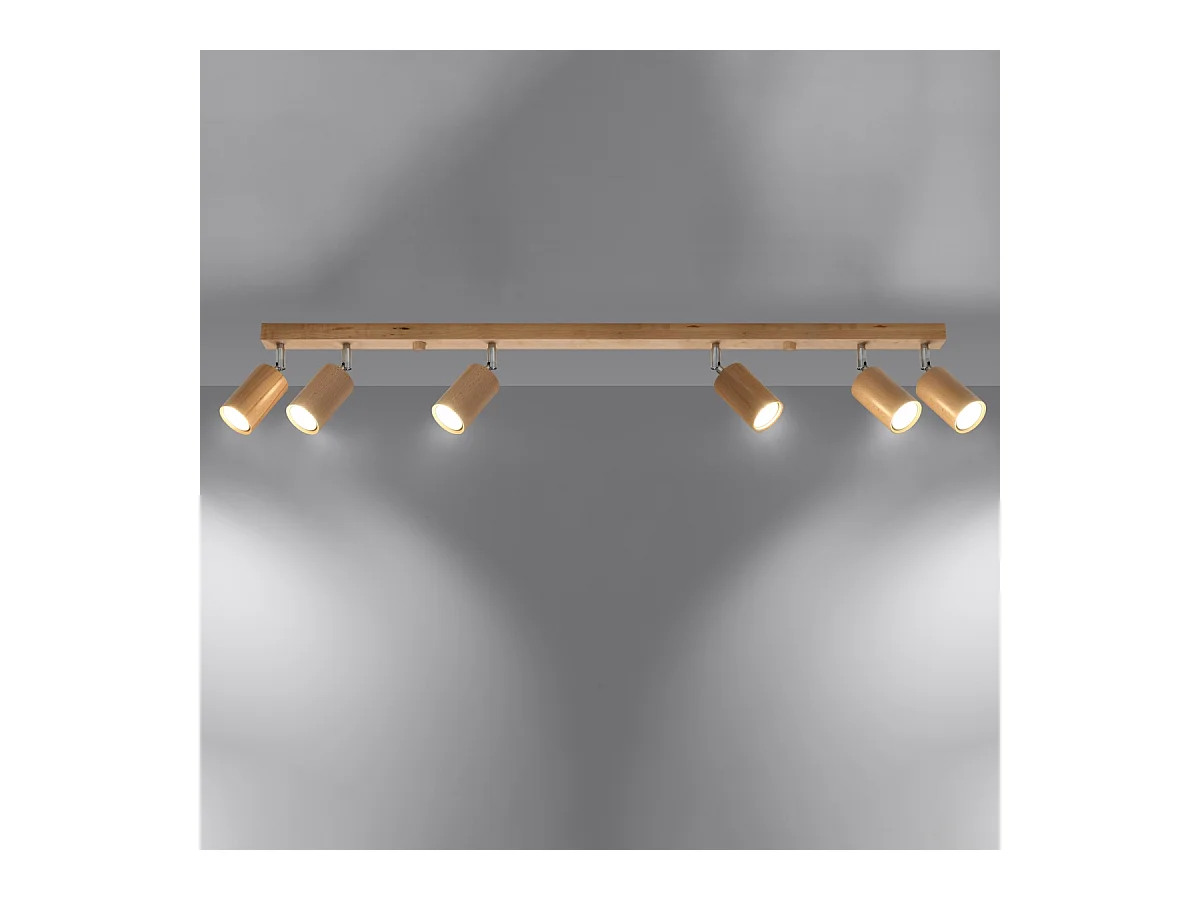 Plafonniers Vorix scandinave en bois - 6 sources lumineuses 4000K - L.120 x H.20 cm - chêne