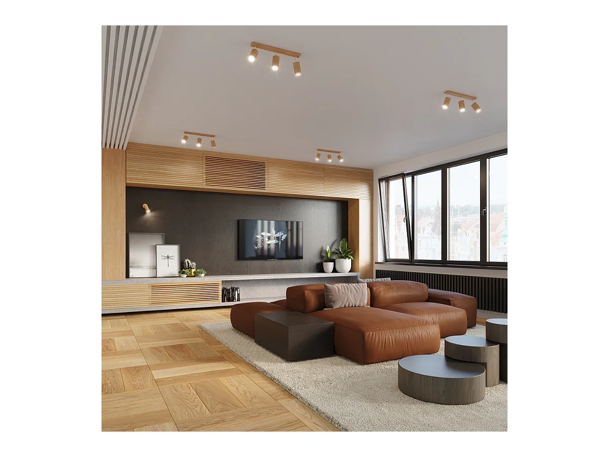 Plafonniers Vorix scandinave en bois - 6 sources lumineuses 4000K - L.120 x H.20 cm - chêne