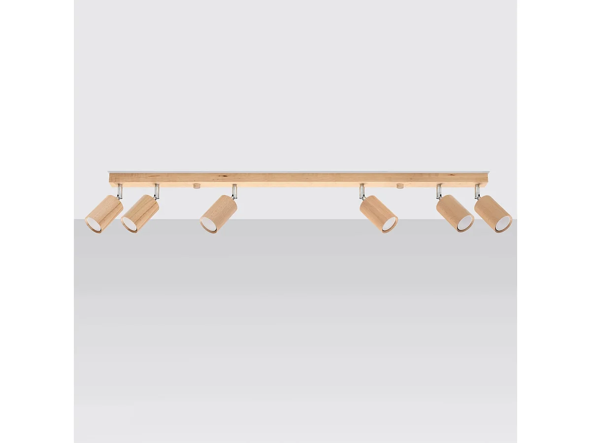 Plafonniers Vorix scandinave en bois - 6 sources lumineuses 4000K - L.120 x H.20 cm - chêne