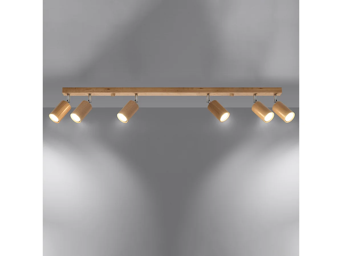Plafonniers Vorix scandinave en bois - 6 sources lumineuses 4000K - L.120 x H.20 cm - chêne