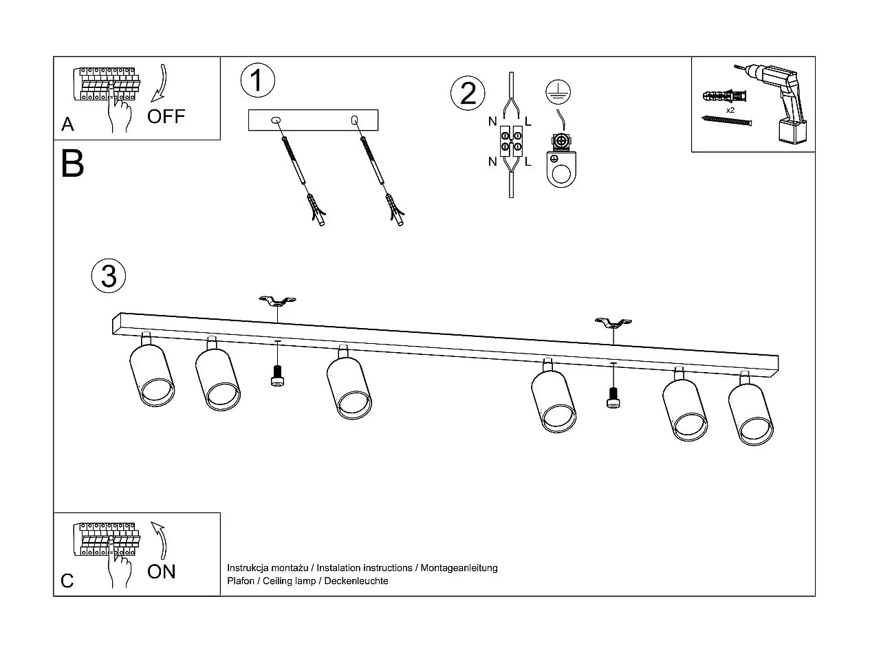 Plafonniers Vorix scandinave en bois - 6 sources lumineuses 4000K - L.120 x H.20 cm - chêne
