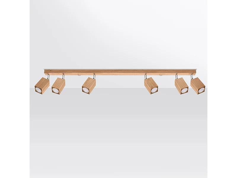 Plafonniers Zezu scandinave en bois - 6 sources lumineuses 4000K - L.120 x H.20 cm - chêne