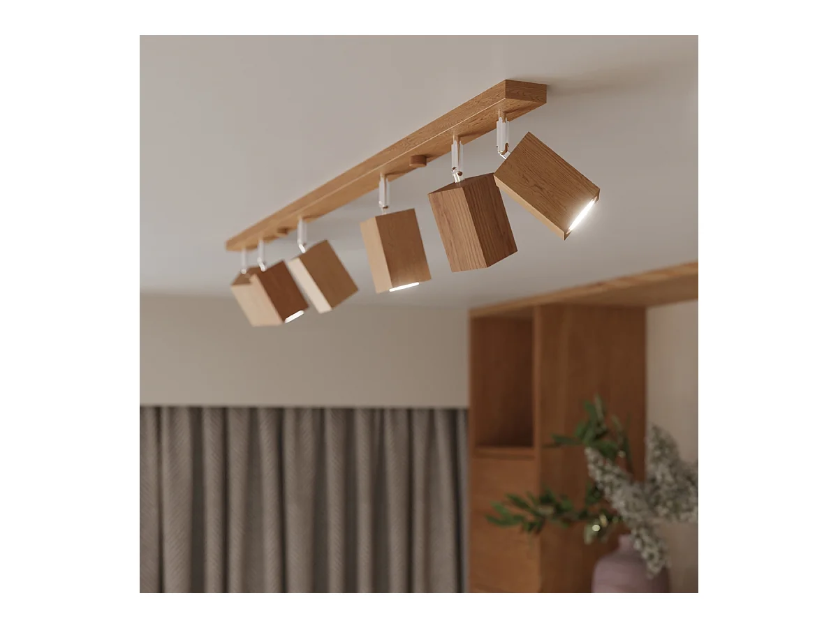 Plafonniers Zezu scandinave en bois - 6 sources lumineuses 4000K - L.120 x H.20 cm - chêne