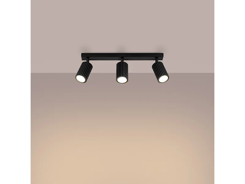 Plafonnier Gloow minimaliste en aluminium - 3 sources lumineuses 3000K - L.45 x H.16,5 cm - noir