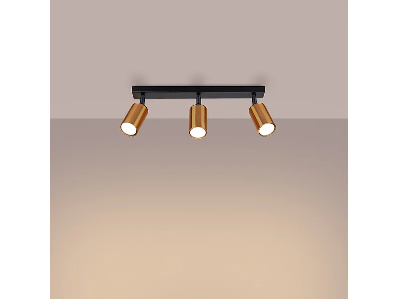 Plafonniers Glois moderne en acier - 3 sources lumineuses 3000K - L.45 x H.18,5 cm - noir/cuivre