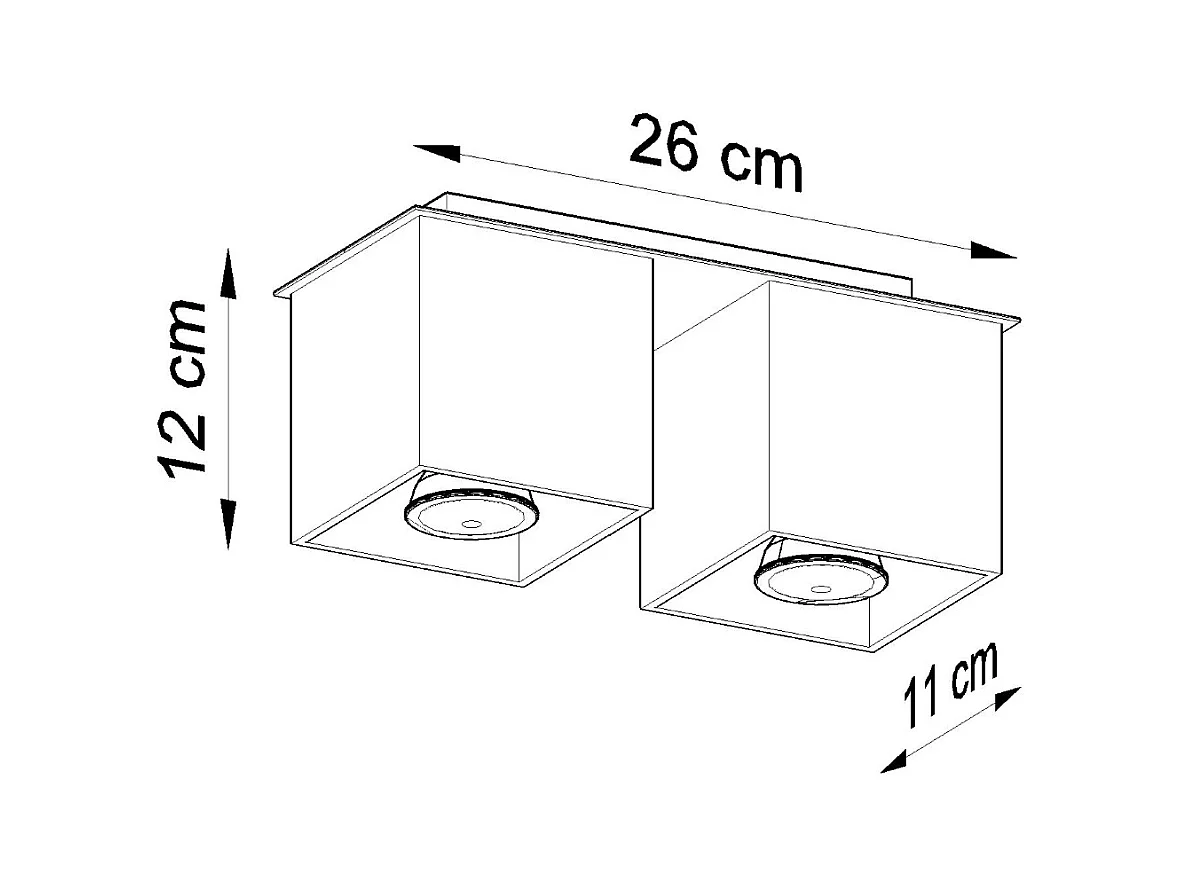 Plafondlampen Quadx modern van  - 2 lichtbronnen 4000K - L.26 x H.12 cm - zwart