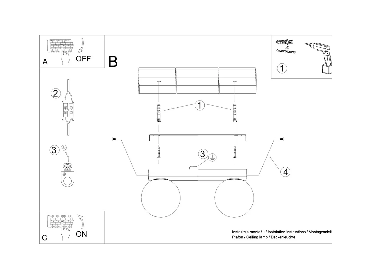 Plafonniers Zynfi moderne en acier/verre - 2 sources lumineuses 4000K - L.34,5 x H.14,5 cm - blanc