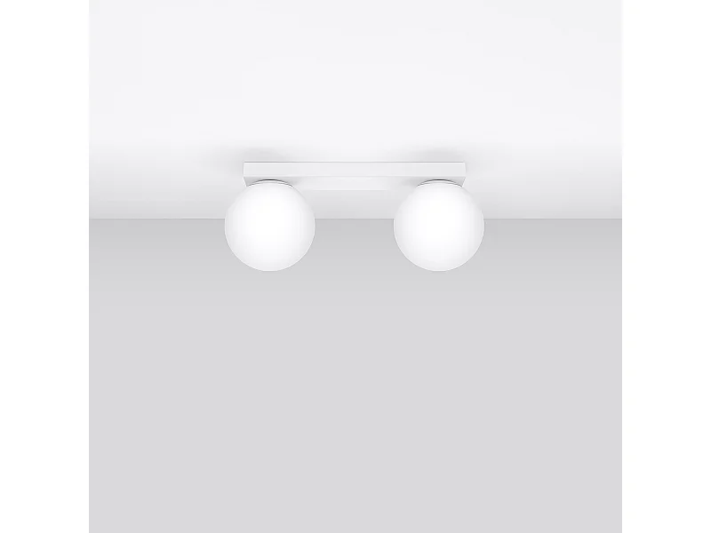 Plafonniers Zynfi moderne en acier/verre - 2 sources lumineuses 4000K - L.34,5 x H.14,5 cm - blanc