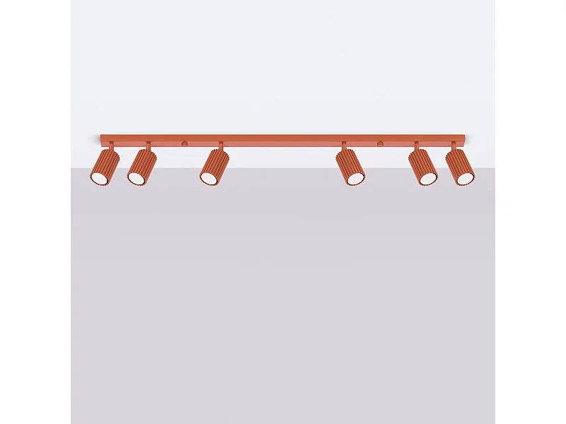 Plafonnier Gloow minimaliste en aluminium - 6 sources lumineuses 4000K - L.117 x H.16,5 cm - ocre rouge