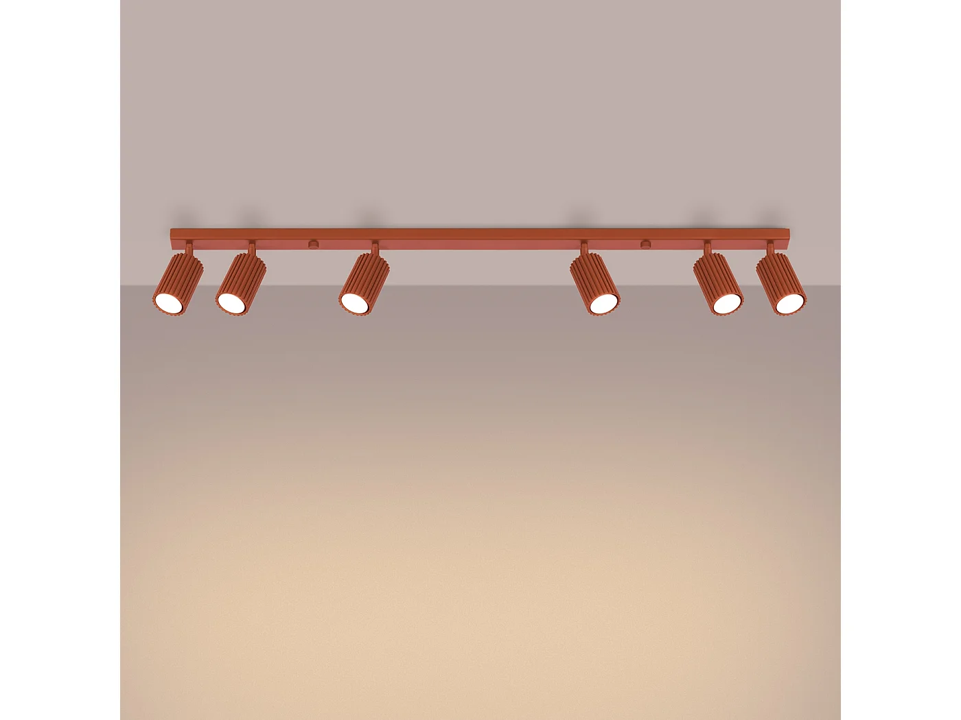 Plafonnier Gloow minimaliste en aluminium - 6 sources lumineuses 4000K - L.117 x H.16,5 cm - ocre rouge