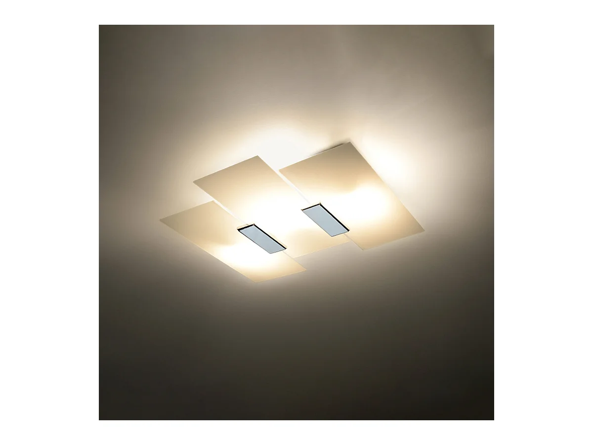 Plafonniers Fabulario moderne en acier/verre - 3 sources lumineuses 4000K - L.40 x H.7 cm - chromé/blanc