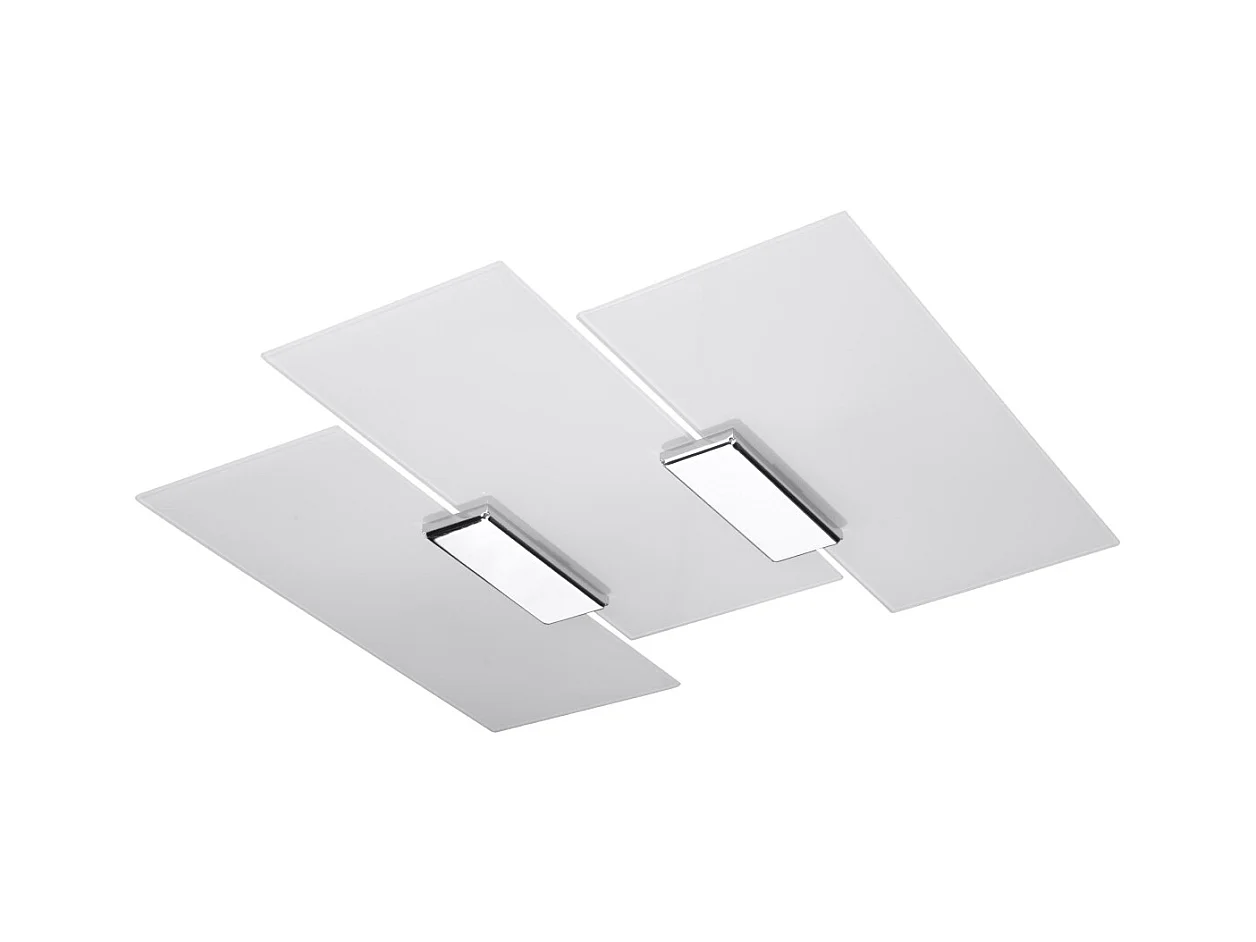 Plafonniers Fabulario moderne en acier/verre - 3 sources lumineuses 4000K - L.40 x H.7 cm - chromé/blanc