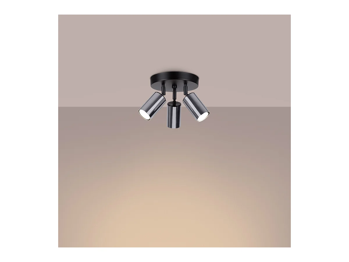 Plafonniers Glois moderne en acier - 3 sources lumineuses 4000K - L.19,5 x H.20 cm - noir/chromé