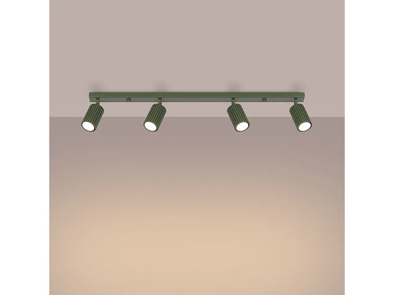 Plafonnier Gloow minimaliste en aluminium - 4 sources lumineuses 3000K - L.81 x H.16,5 cm - vert olive