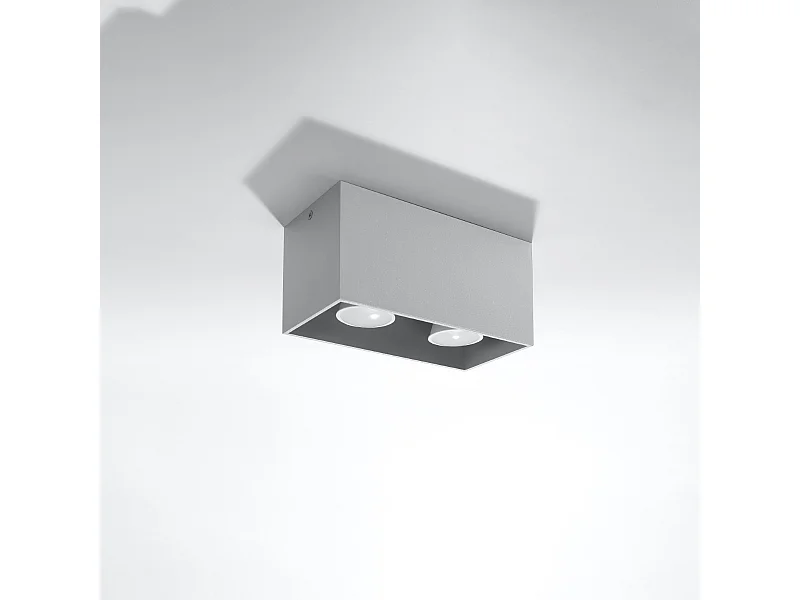Plafonniers Quadx maxi moderne en aluminium - 2 sources lumineuses 4000K - L.20 x H.10 cm - gris