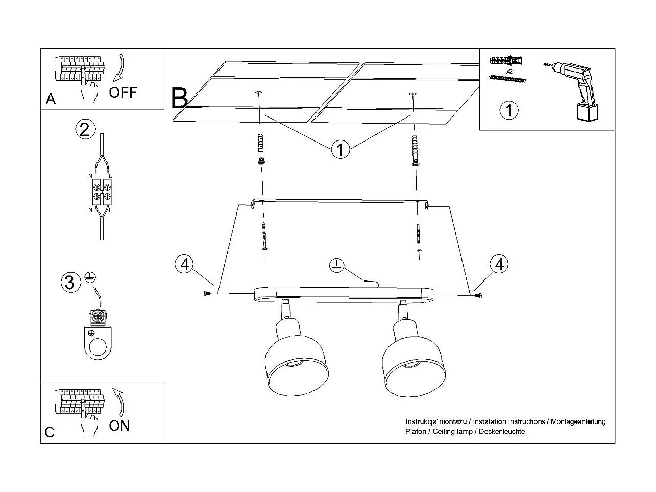 Deckenlampen Zenda Dachgeschoss aus  Stahl - 2 lichtquellen 4000K - L.47 x H. cm - Weiß