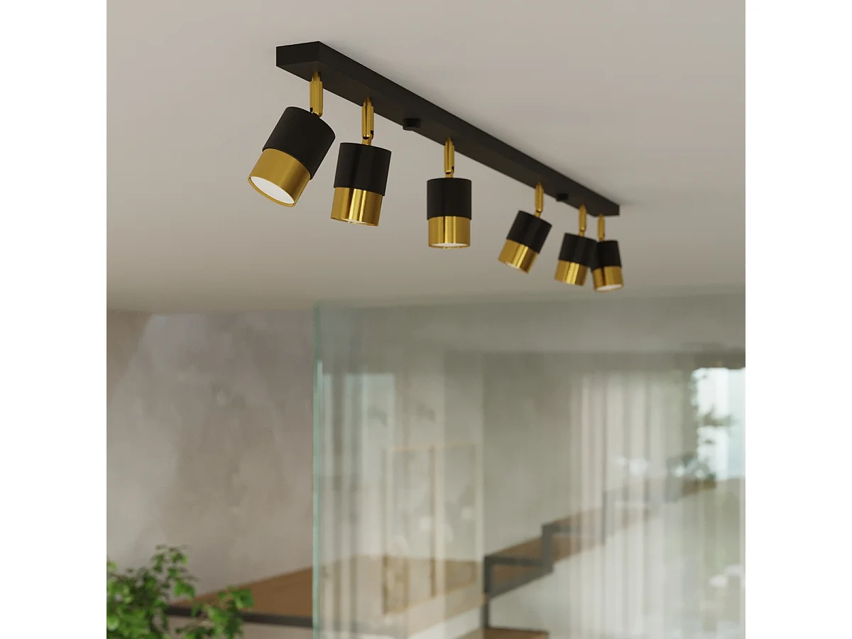 Plafonniers Alvor moderne en acier - 4 sources lumineuses 4000K - L.81 x H.18 cm - or noir