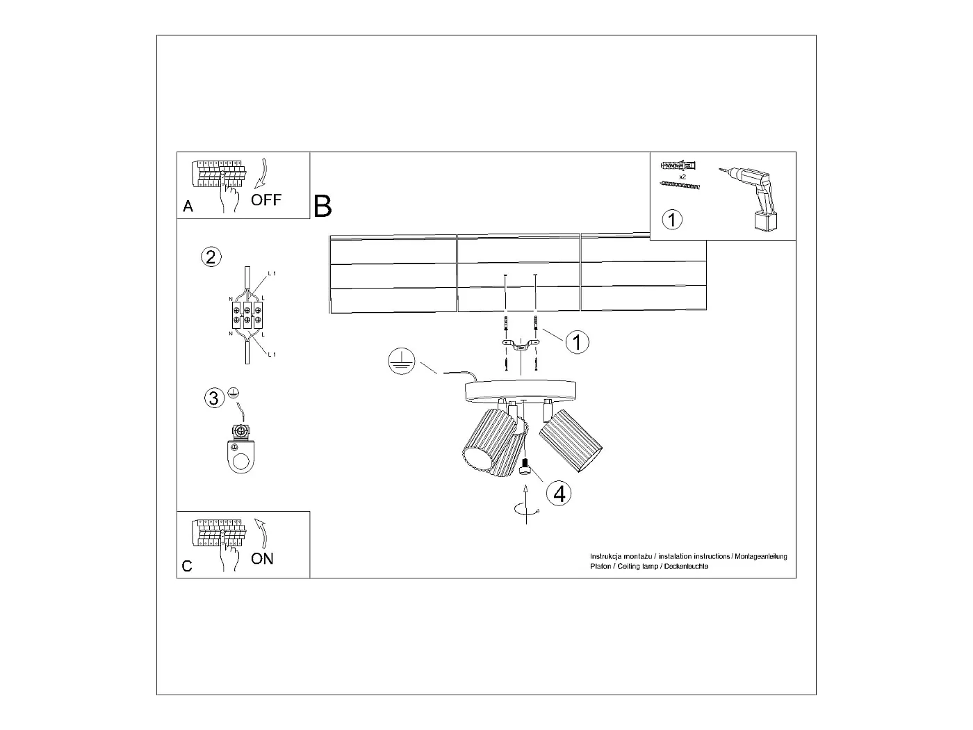 Plafondlamp Gloow minimalistisch van  - 3 lichtbronnen 3000K - L.19,5 x H.18 cm - olijfgroen