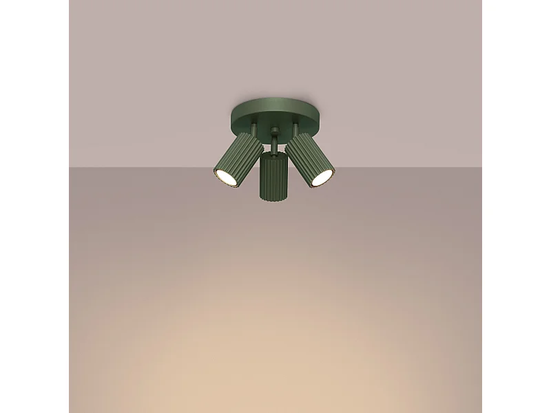 Plafonnier Gloow minimaliste en aluminium - 3 sources lumineuses 3000K - L.19,5 x H.18 cm - vert olive