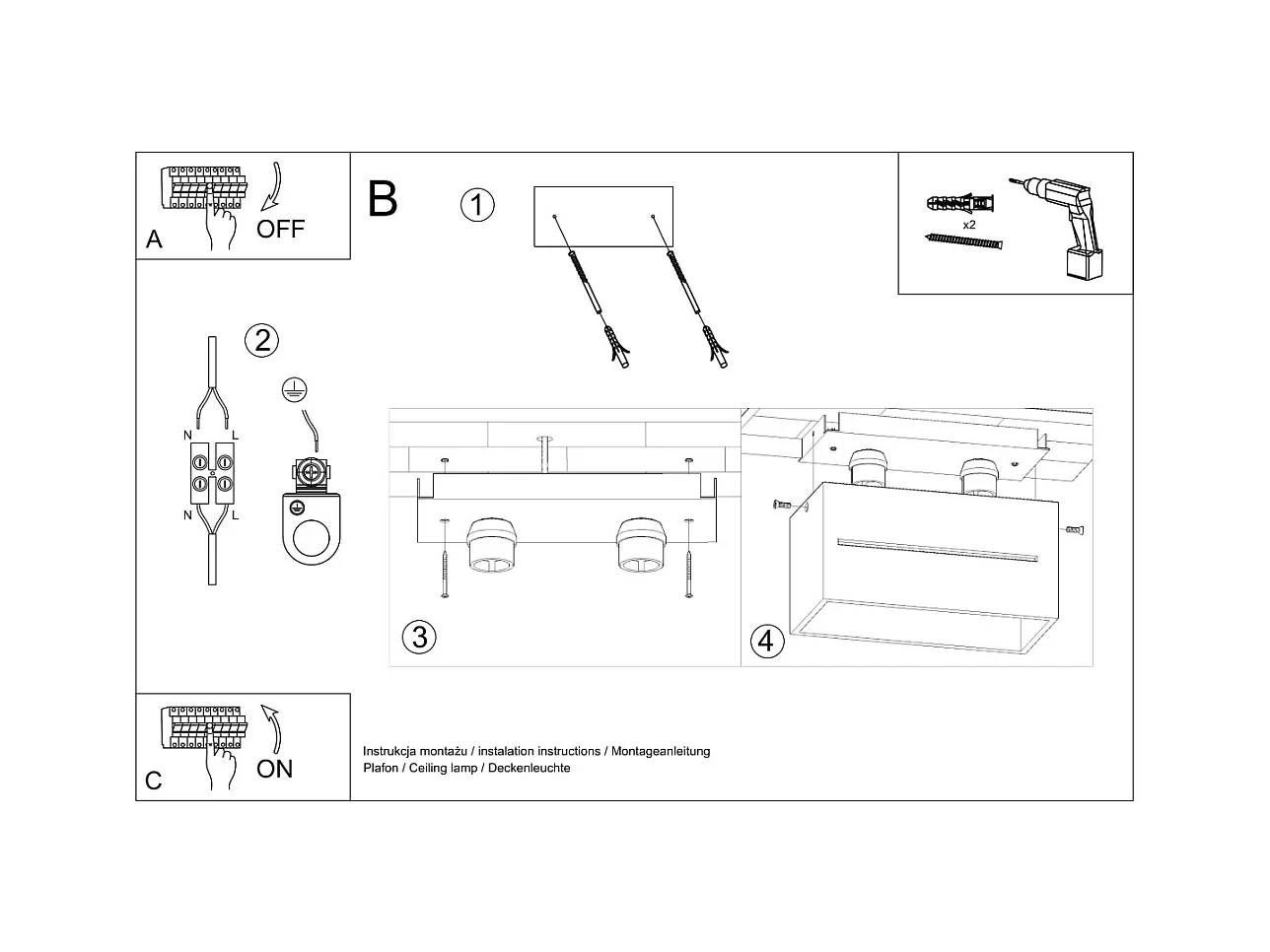 Plafonniers Zorbo maxi moderne en aluminium - 2 sources lumineuses 3000K - L.20 x H.10 cm - noir