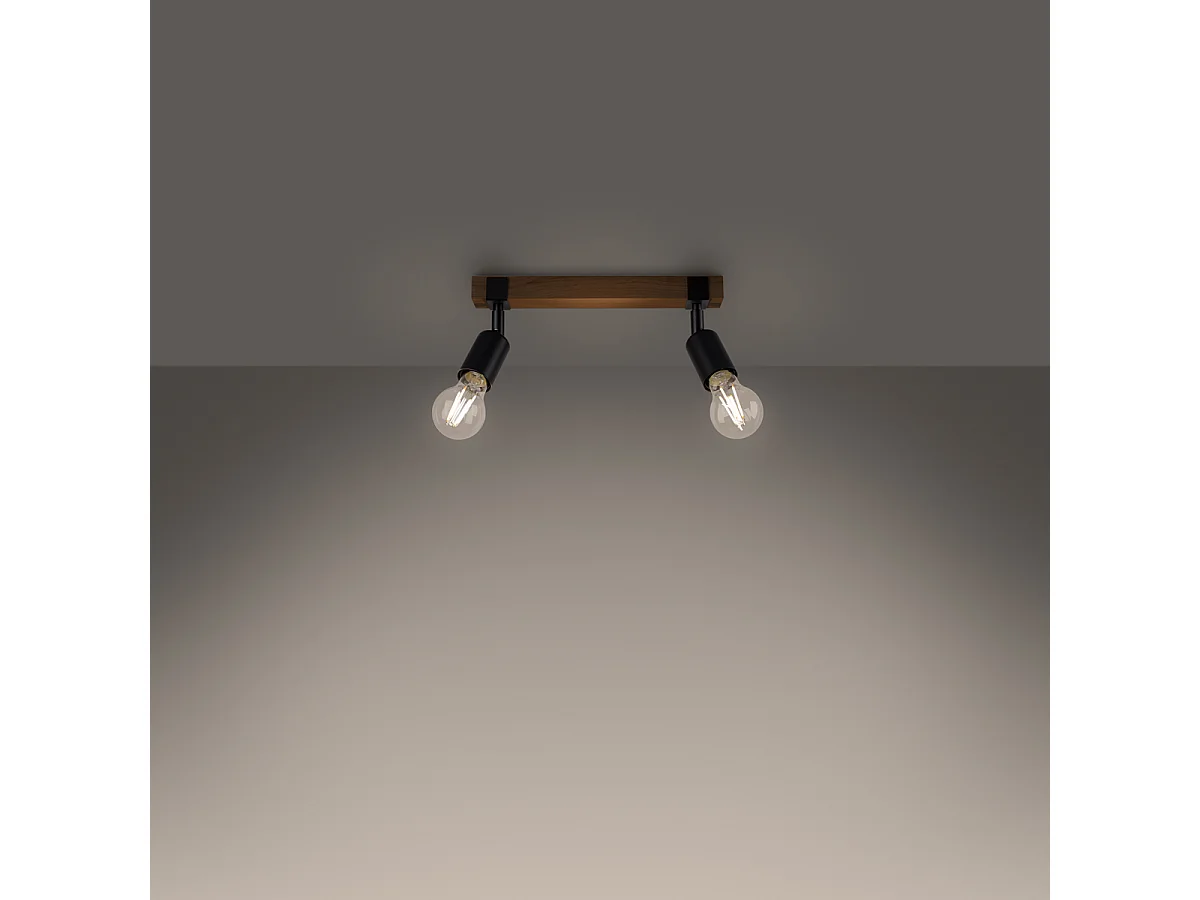 Luminárias de teto Shad moderno, aço/madeira - 2 fontes de luz 4000K - L.38 x H.14 cm - Madeira preta