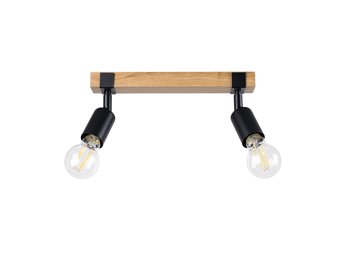 Luminárias de teto Shad moderno, aço/madeira - 2 fontes de luz 4000K - L.38 x H.14 cm - Madeira preta