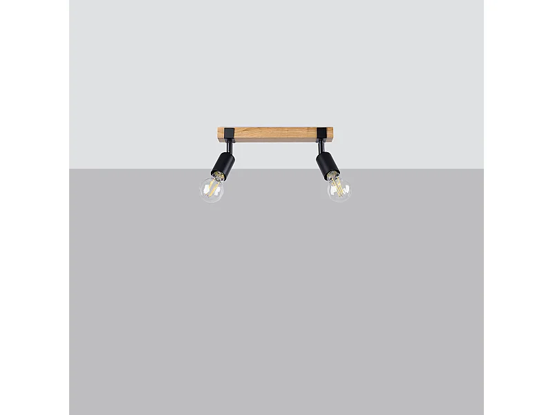 Plafonniers Shad moderne en acier/bois - 2 sources lumineuses 4000K - L.38 x H.14 cm - bois noir