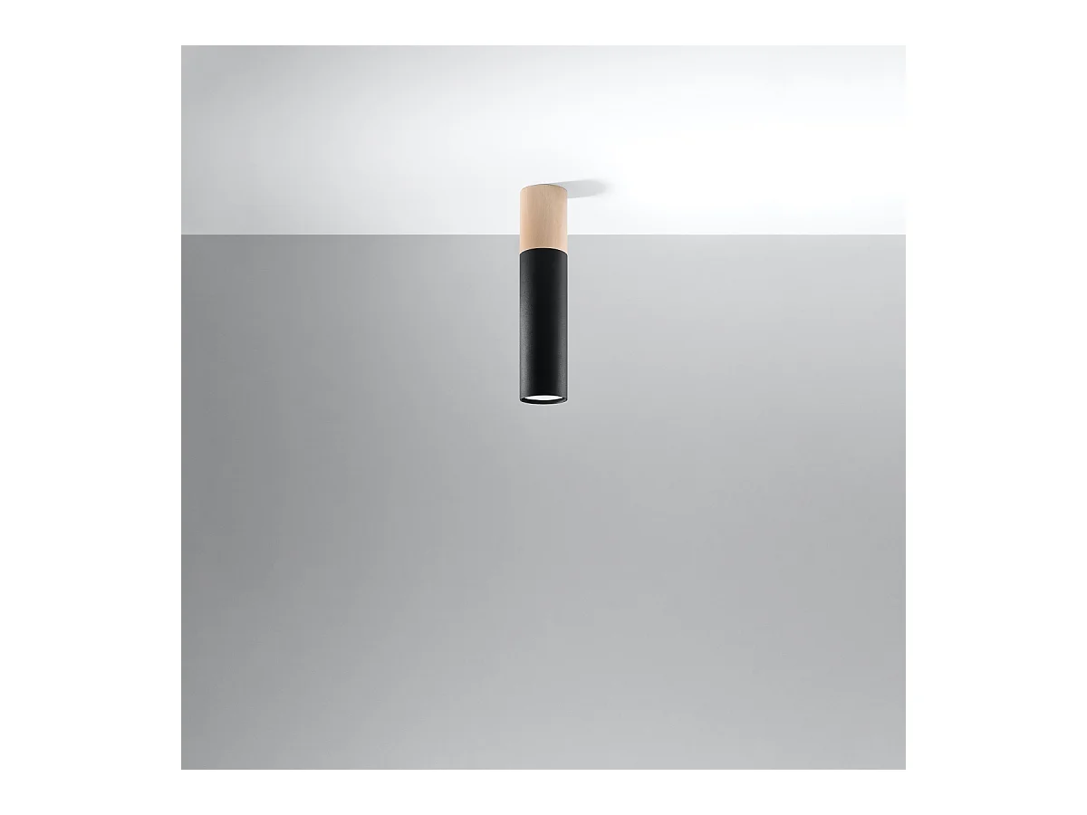 Plafondlampen Poblano modern van  - 1 lichtbronnen 4000K - L.6 x H.30 cm - natuurlijk hout/zwart