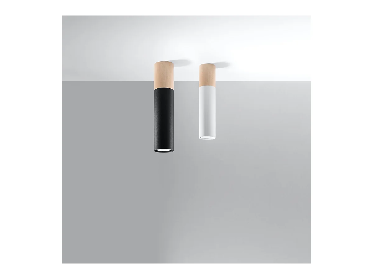 Plafondlampen Poblano modern van  - 1 lichtbronnen 4000K - L.6 x H.30 cm - natuurlijk hout/zwart