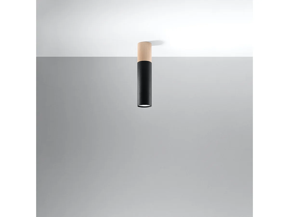 Lampade da soffitto Poblano moderno di acciaio/legno - 1 sorgenti luminose 4000K - L.6 x A.30 cm - legno naturale/nero