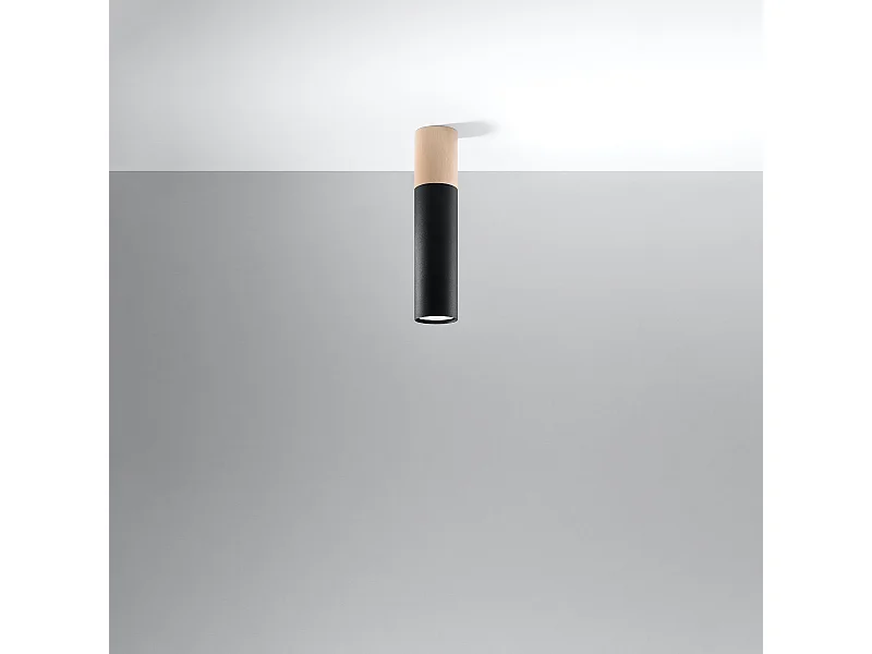 Plafonniers Poblano moderne en acier/bois - 1 sources lumineuses 4000K - L.6 x H.30 cm - bois naturel/noir