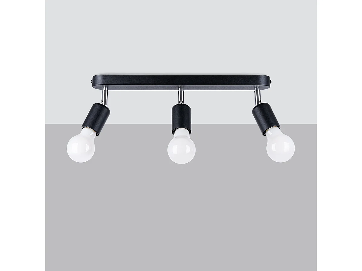 Plafonniers Synfex minimaliste en acier - 3 sources lumineuses 4000K - L.40 x H.13,5 cm - noir