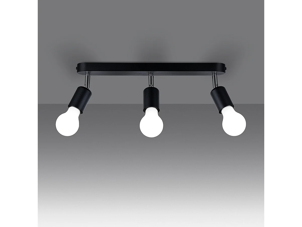 Plafonniers Synfex minimaliste en acier - 3 sources lumineuses 4000K - L.40 x H.13,5 cm - noir