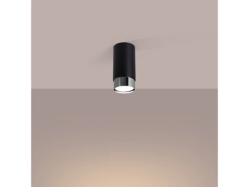 Plafonnier Alvor moderne en acier - 1 sources lumineuses 3000K - L.6 x H.12,5 cm - noir/chromé