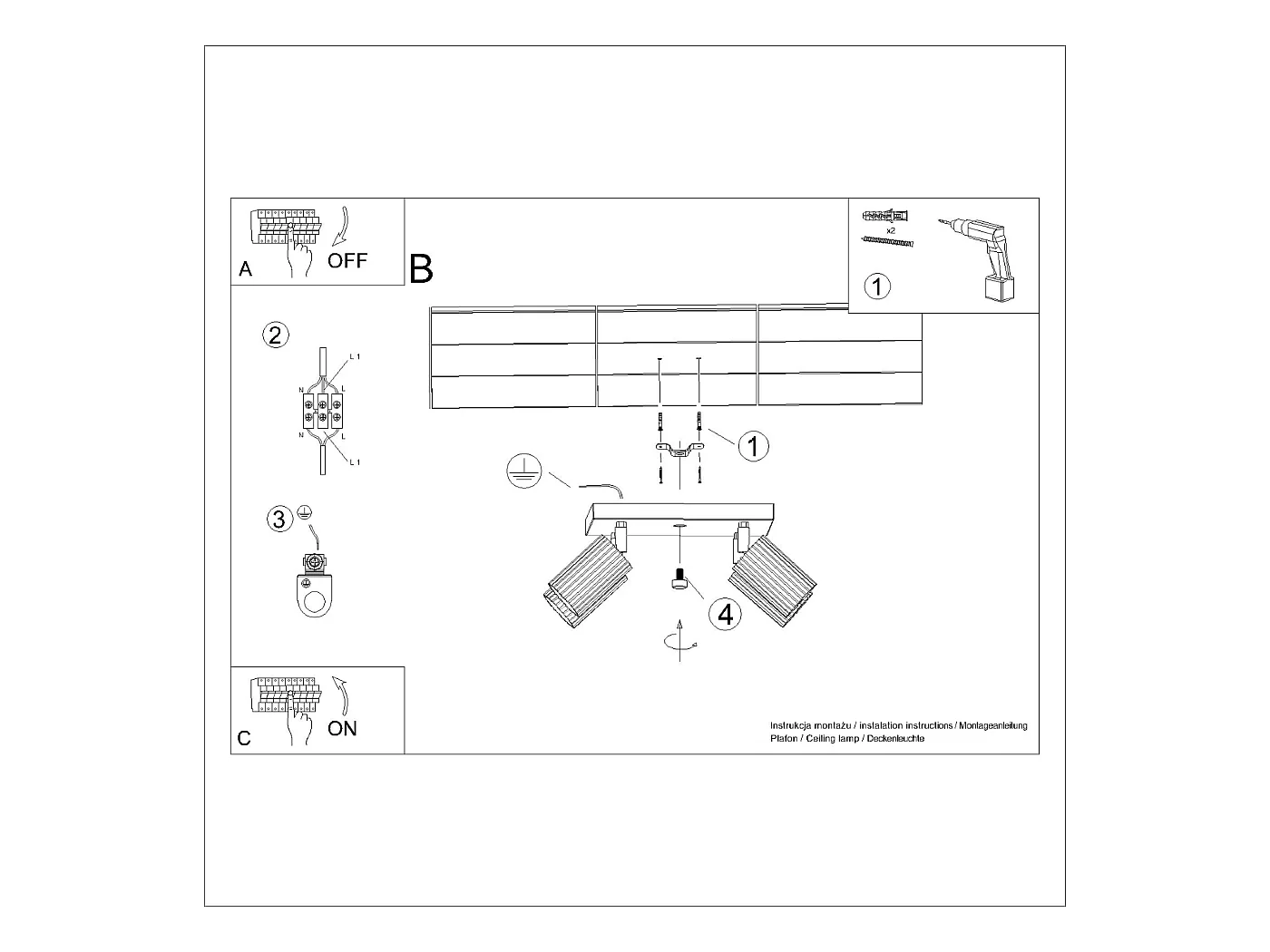 Plafondlamp Gloow minimalistisch van  - 4 lichtbronnen 3000K - L.25 x H.16,5 cm - gouden