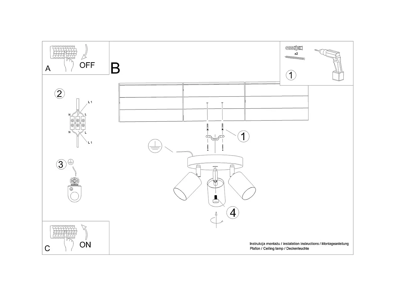 Plafonniers Flare scandinave en acier/bois - 3 sources lumineuses 3000K - L.33 x H.17 cm - bois blanc