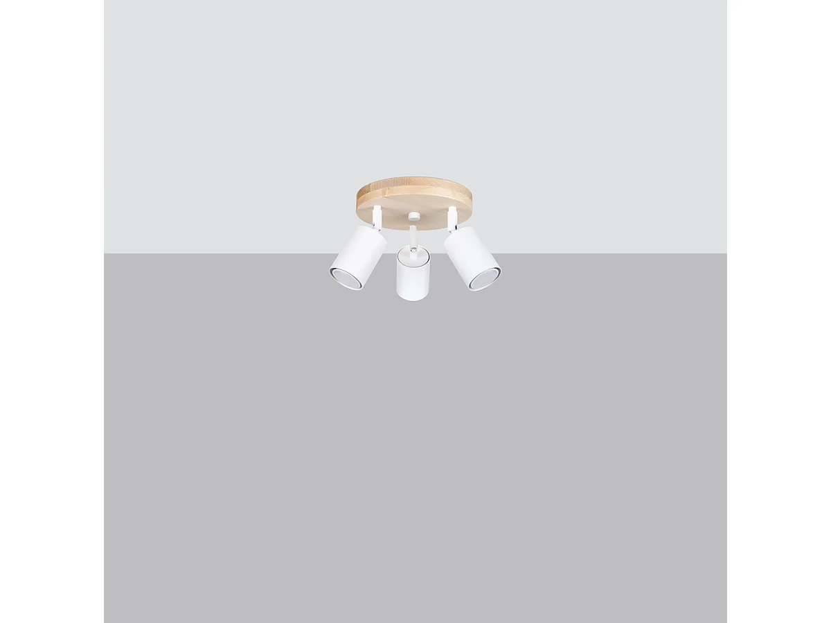 Plafonniers Flare scandinave en acier/bois - 3 sources lumineuses 3000K - L.33 x H.17 cm - bois blanc