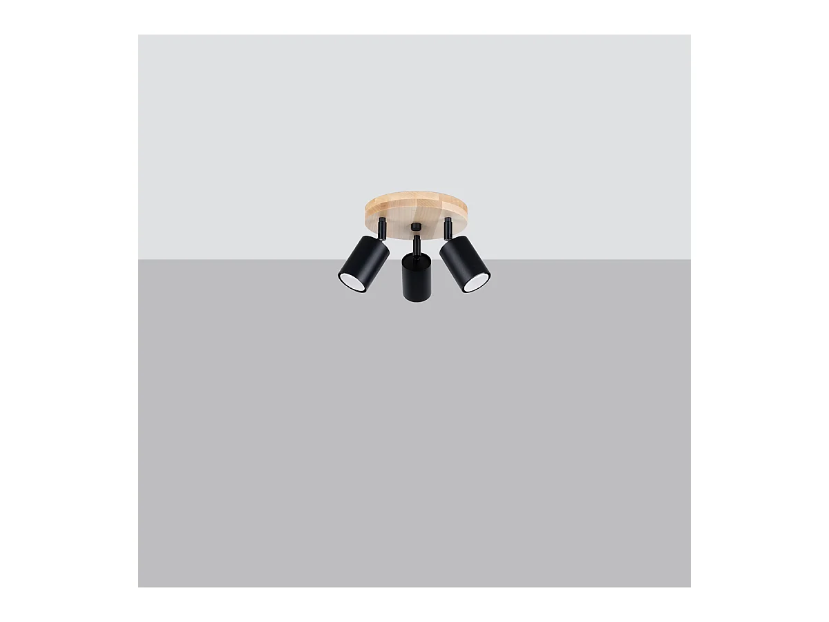 Plafonniers Flare scandinave en acier/bois - 3 sources lumineuses 3000K - L.33 x H.17 cm - bois noir