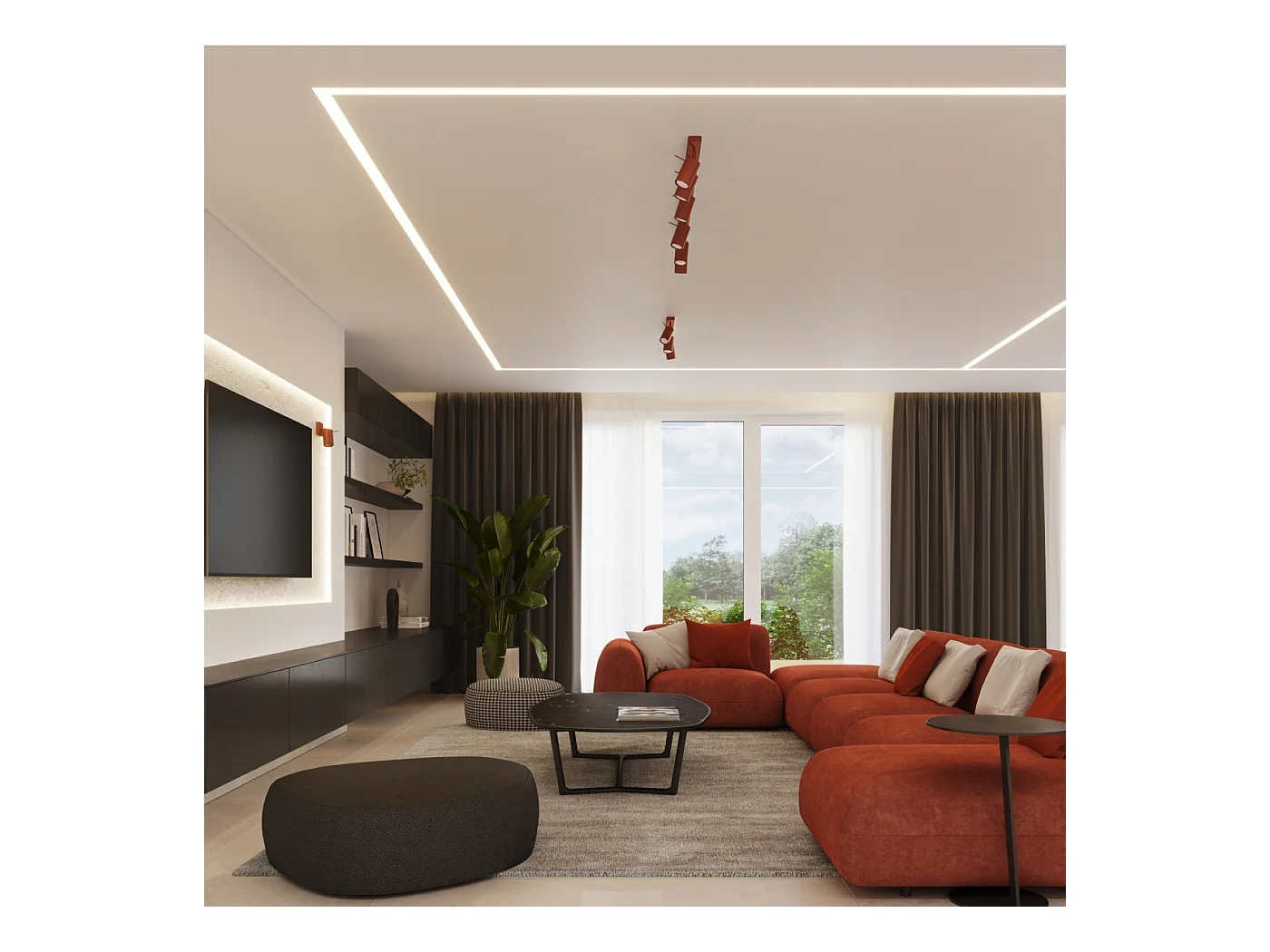 Lampa sufitowa nowoczesny Briix, stal - 3 źródło światła 4000K - L.45 x H.17 cm - ochra czerwona