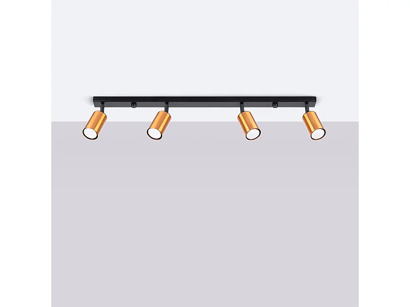 Plafonniers Glois moderne en acier - 4 sources lumineuses 4000K - L.82 x H.18,5 cm - noir/cuivre