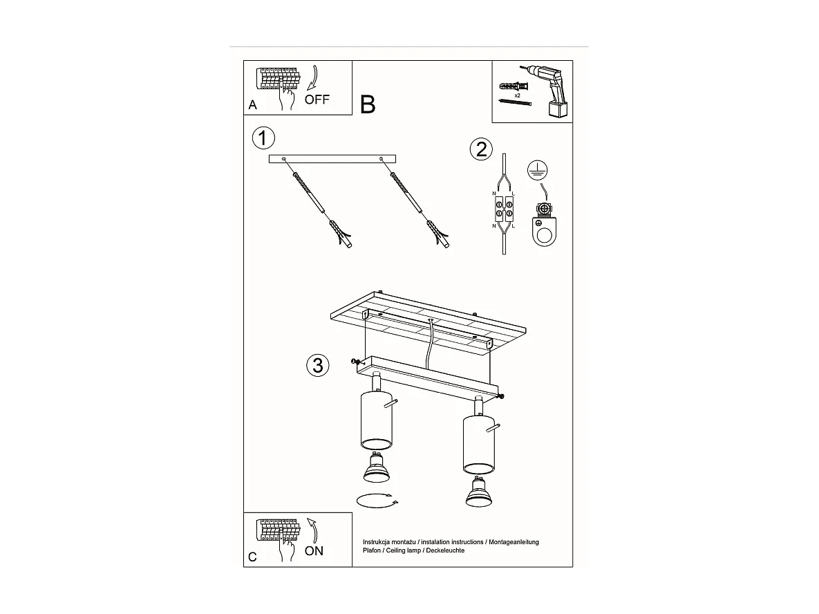 Plafonniers Briix moderne en acier - 2 sources lumineuses 4000K - L.30 x H.16 cm - chrome