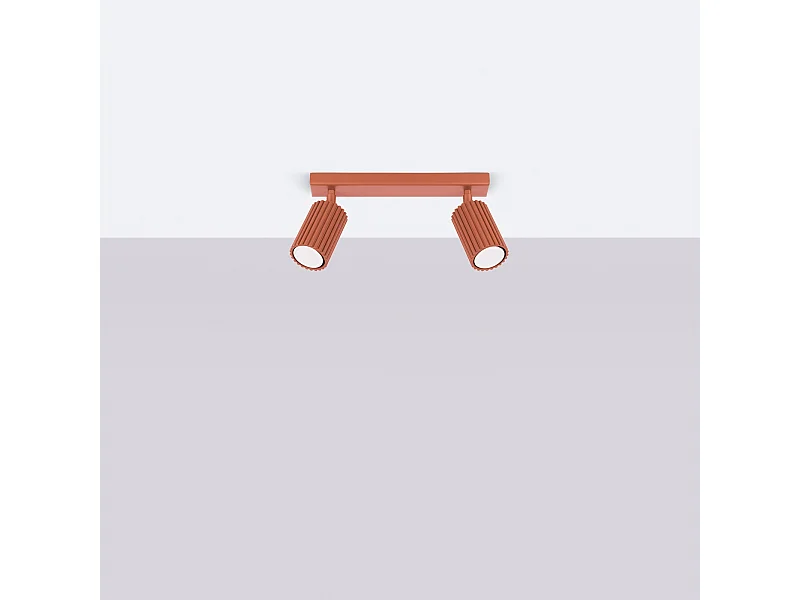 Plafonnier Gloow minimaliste en aluminium - 2 sources lumineuses 4000K - L.30 x H.16,5 cm - ocre rouge