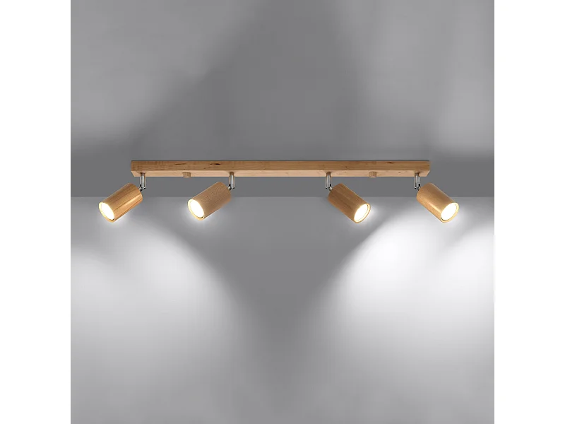 Plafonniers Vorix scandinave en bois - 4 sources lumineuses 3000K - L.80 x H.20 cm - chêne