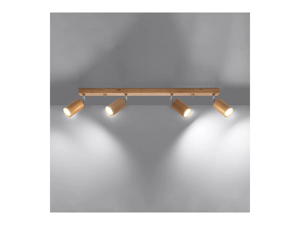 Plafonniers Vorix scandinave en bois - 4 sources lumineuses 3000K - L.80 x H.20 cm - chêne